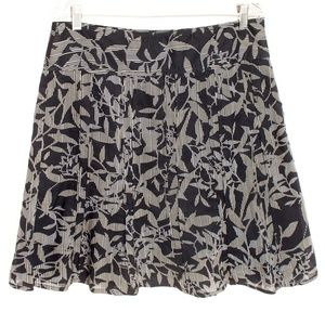 Ann Taylor Black and Cream Floral A-Line Skirt